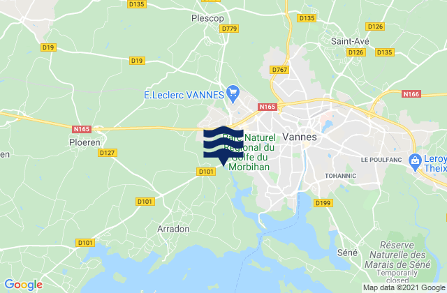 Plescop, Franceの潮見表地図