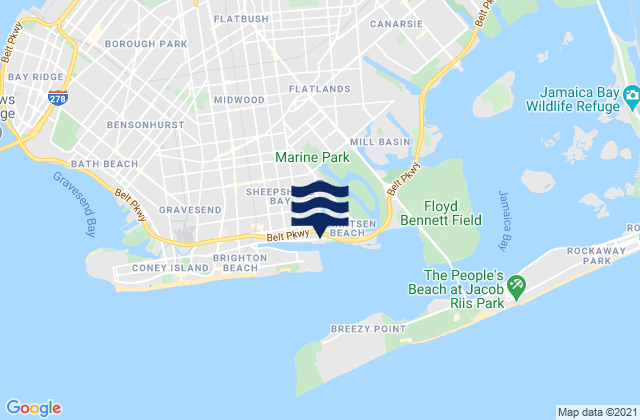 Plum Beach Brooklyn, United Statesの潮見表地図