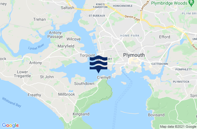 Plymouth (Devonport), United Kingdomの潮見表地図