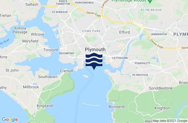 Plymouth Hoe (West) Beach, United Kingdomの潮見表地図