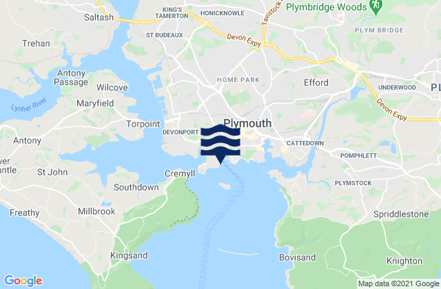 Plymouth Port, United Kingdomの潮見表地図