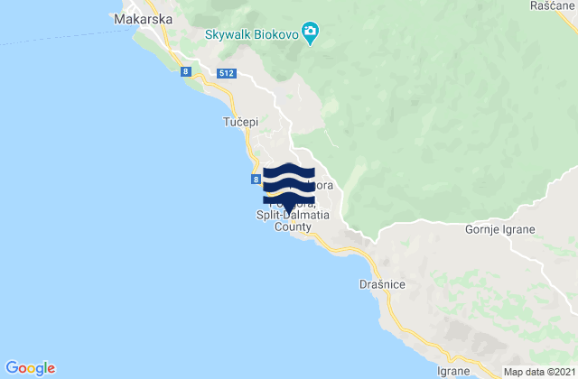 Podgora, Croatiaの潮見表地図