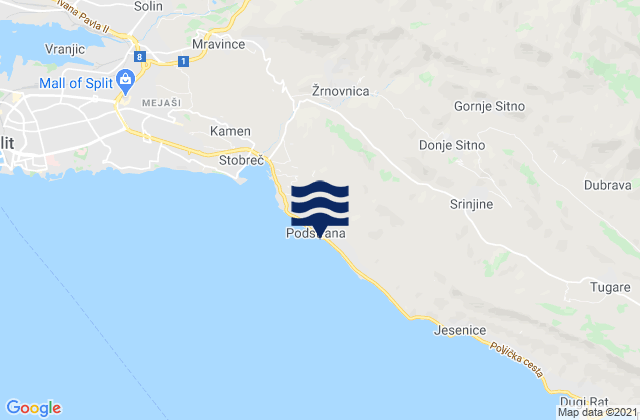 Podstrana, Croatiaの潮見表地図