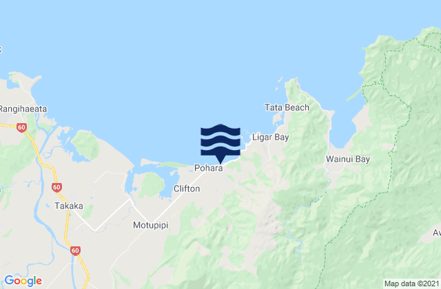Pohara Beach, New Zealandの潮見表地図