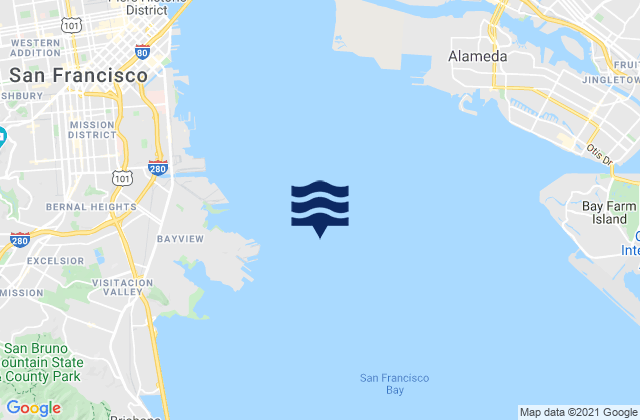 Point Avisadero 1 mile east of, United Statesの潮見表地図