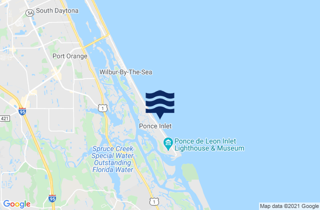 Ponce Inlet, United Statesの潮見表地図