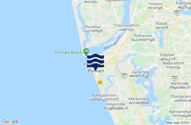 Ponnāni, Indiaの潮見表地図