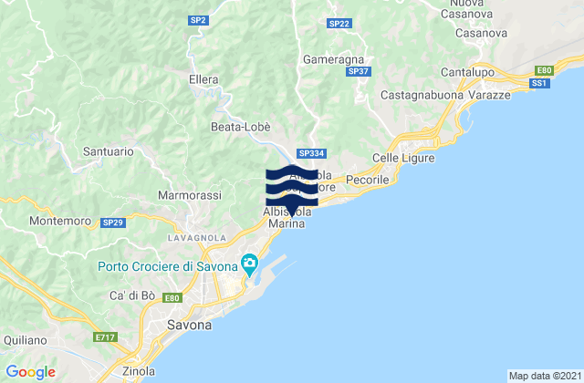 Pontinvrea, Italyの潮見表地図