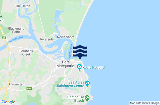 Port Macquarie-Town Beach, Australiaの潮見表地図
