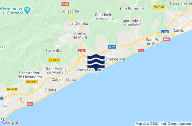 Port d'Arenys, Spainの潮見表地図