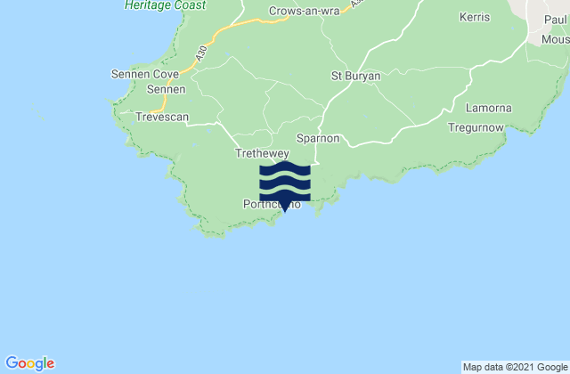 Porthcurno Beach, United Kingdomの潮見表地図