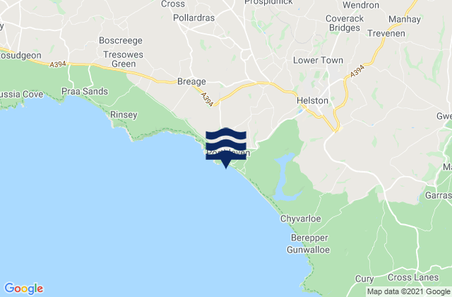 Porthleven Beach, United Kingdomの潮見表地図