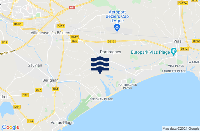 Portiragnes, Franceの潮見表地図