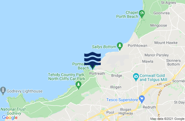 Portreath - Beach, United Kingdomの潮見表地図