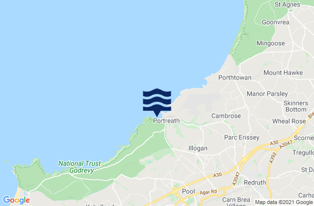 Portreath Beach, United Kingdomの潮見表地図