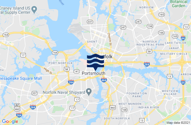 Portsmouth, United Statesの潮見表地図