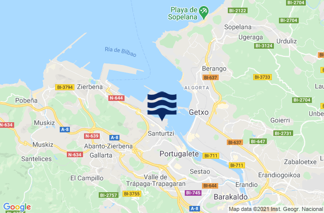 Portugalete Abra Bilbao, Spainの潮見表地図