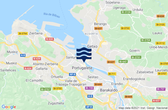 Portugalete, Spainの潮見表地図