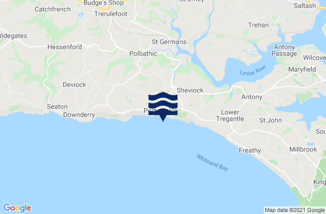Portwrinkle Finnygook Beach, United Kingdomの潮見表地図