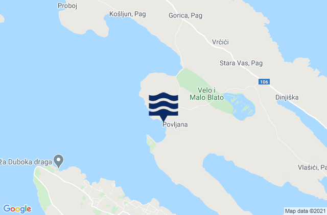 Povljana, Croatiaの潮見表地図