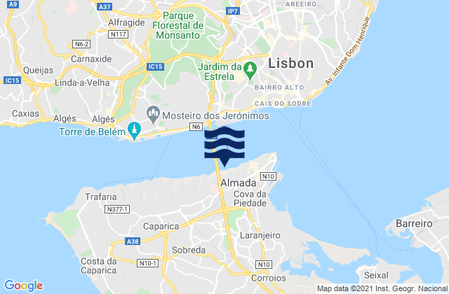 Pragal, Portugalの潮見表地図
