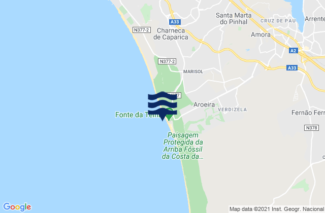 Praia Fonte da Telha, Portugalの潮見表地図