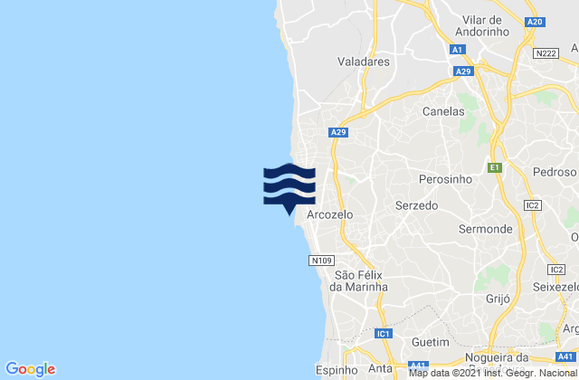 Praia da Aguda, Portugalの潮見表地図