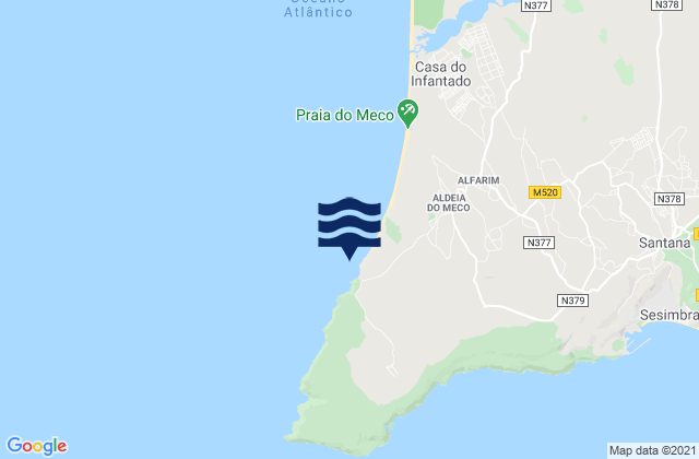 Praia da Foz Cabo Espichel Sesimbra, Portugalの潮見表地図