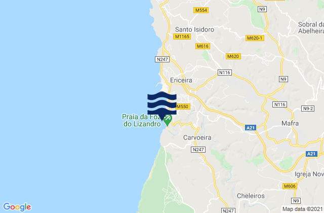 Praia da Foz do Lizandro, Portugalの潮見表地図