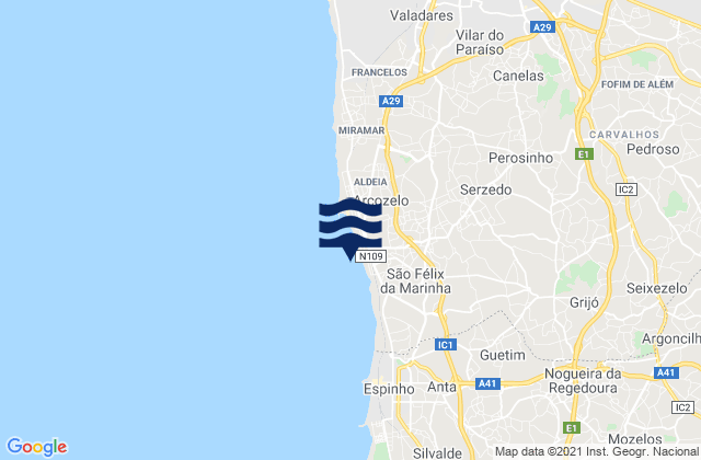 Praia da Granja, Portugalの潮見表地図