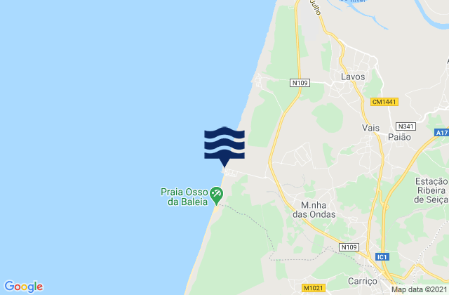 Praia da Leirosa, Portugalの潮見表地図