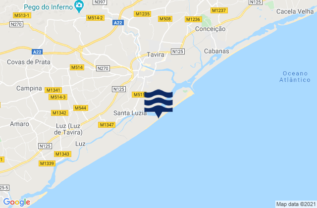 Praia da Terra Estreita, Portugalの潮見表地図