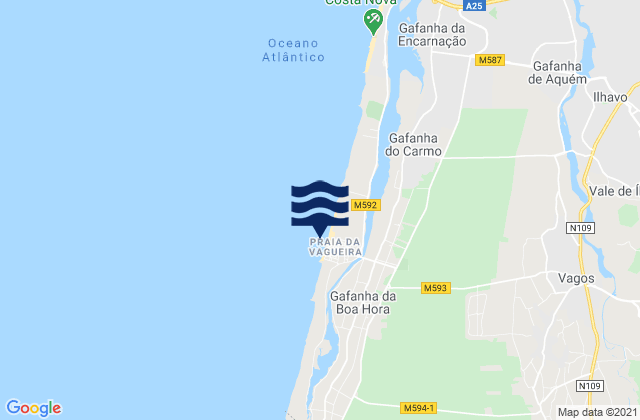 Praia da Vagueira, Portugalの潮見表地図