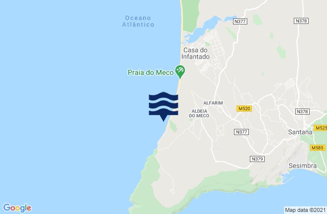 Praia das Bicas, Portugalの潮見表地図