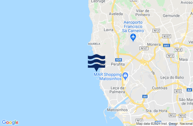 Praia das Salinas, Portugalの潮見表地図