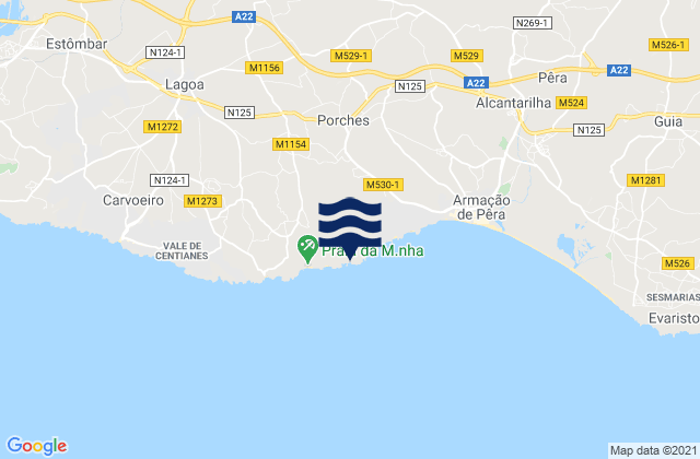 Praia de Albandeira, Portugalの潮見表地図