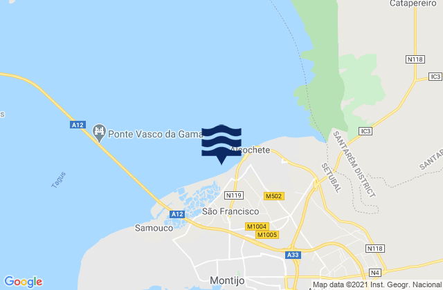 Praia de Alcochete, Portugalの潮見表地図