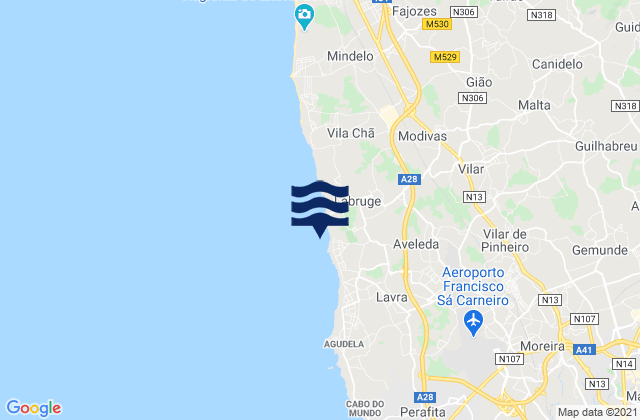 Praia de Angeiras, Portugalの潮見表地図