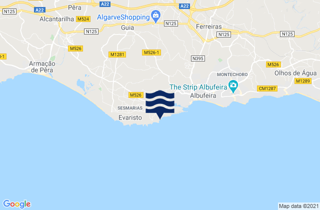 Praia de Arrifes, Portugalの潮見表地図