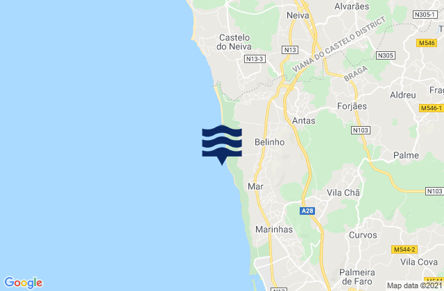 Praia de Belinho, Portugalの潮見表地図