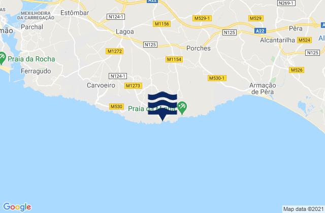 Praia de Benagil, Portugalの潮見表地図