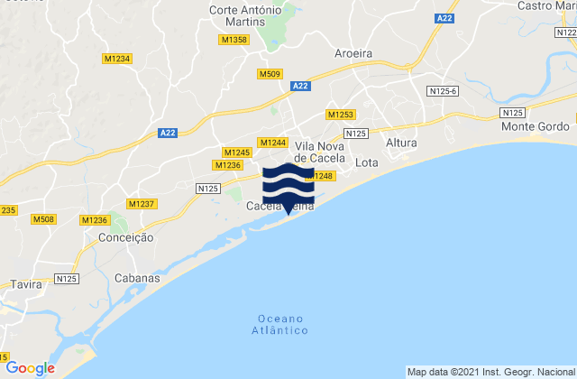 Praia de Cacela Velha, Portugalの潮見表地図