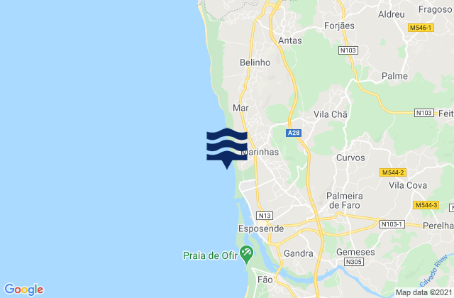 Praia de Cepães, Portugalの潮見表地図