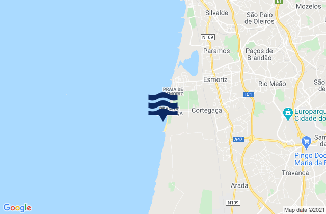 Praia de Cortegaça, Portugalの潮見表地図