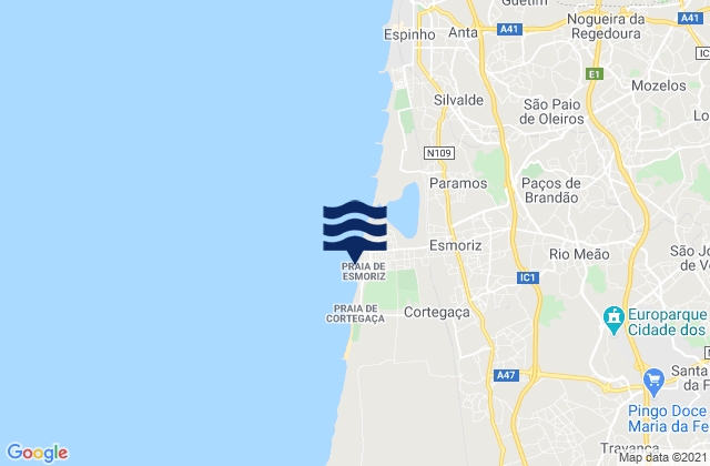 Praia de Esmoriz, Portugalの潮見表地図