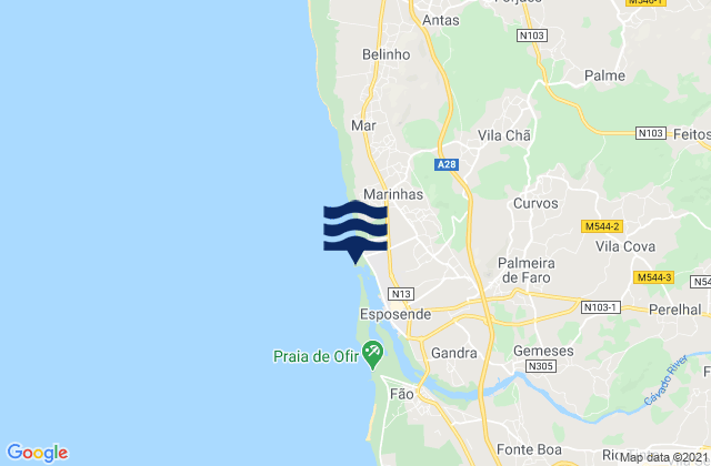 Praia de Esposende, Portugalの潮見表地図