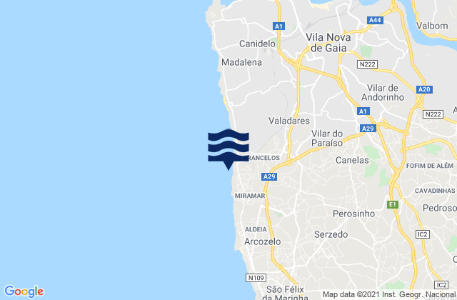 Praia de Francemar, Portugalの潮見表地図