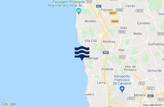 Praia de Labruge, Portugalの潮見表地図