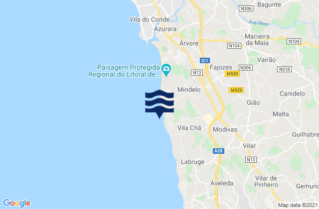 Praia de Laderça, Portugalの潮見表地図