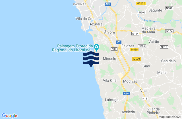 Praia de Mindelo, Portugalの潮見表地図